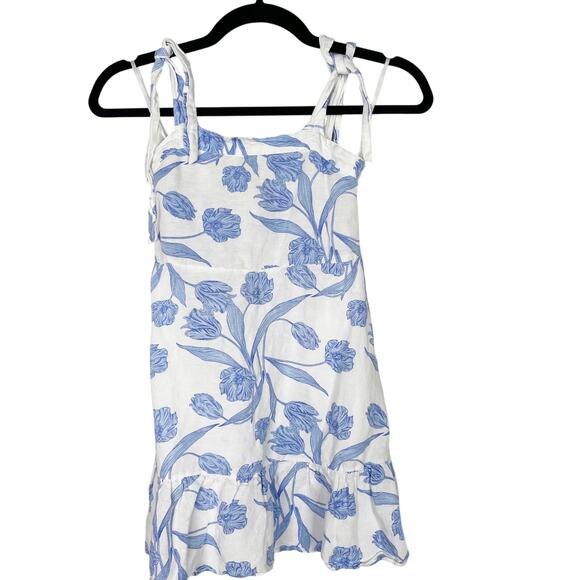 Emily McCarthy Girls M Blue White Mini Maxi Dress Tulip Twist Floral Tie Sleeves - Picture 1 of 11